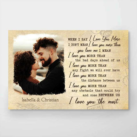 I Love You More Than The Distance Between Us - Upload Image, Gift For Couples - Personalized Horizontal Poster