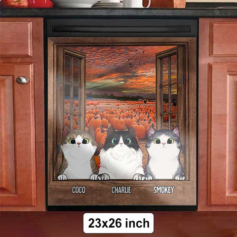 Fall Scenery Cats By The Window - Personalized Dishwasher Cover