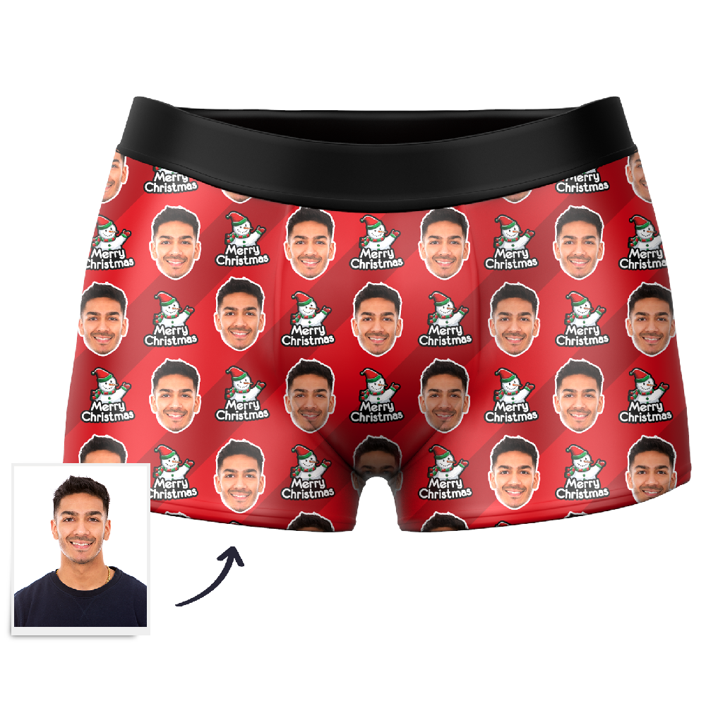 Men's Christmas Gifts Custom Snowman Face Boxer Shorts