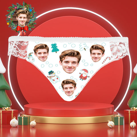 Custom Face Lace Panties Personalized Sexy Women Underwear Santa Claus and Snowman Christmas Gifts