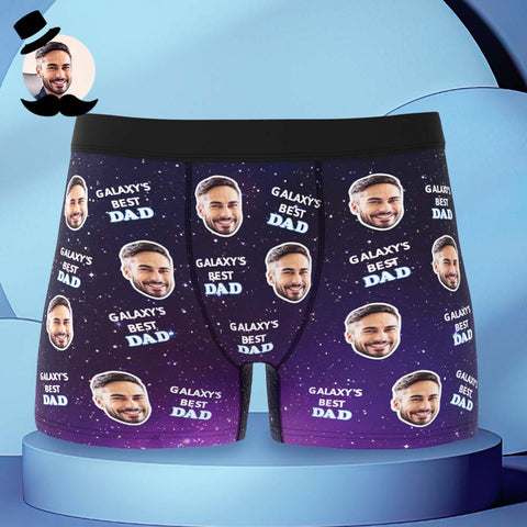 Custom Face Boxers Briefs Personalized Men's Shorts With Photo For Dad - Galaxy