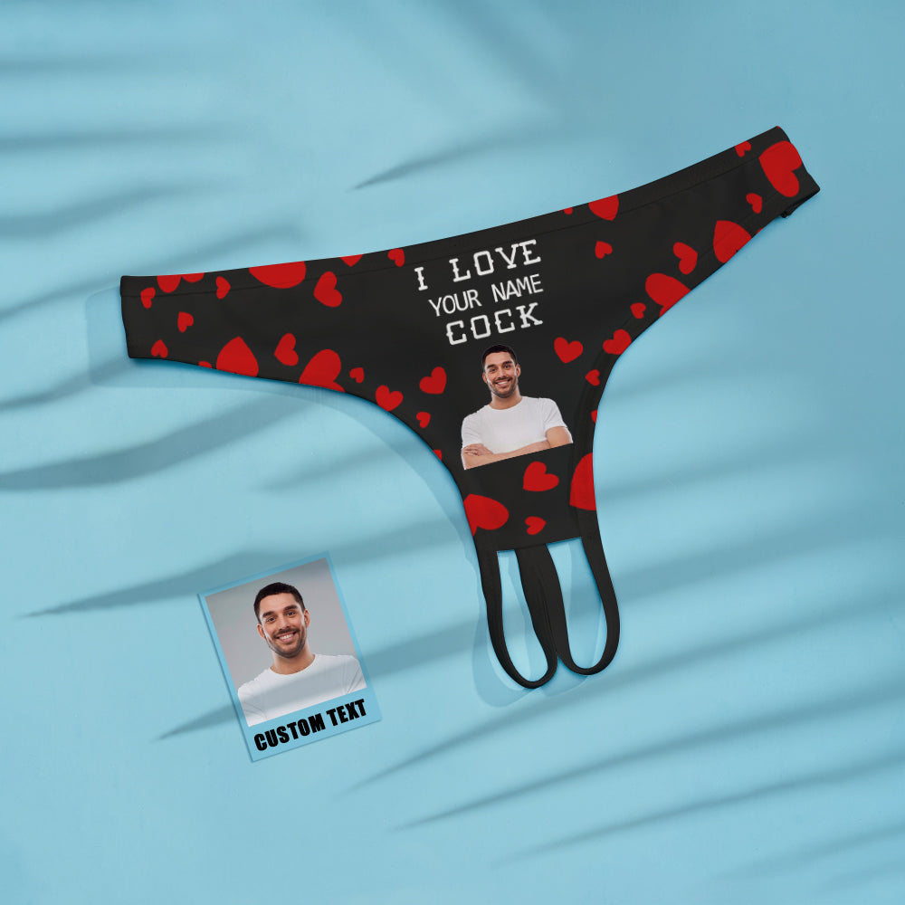 Custom Face Crotchless Panty with Name I Love Your Cock