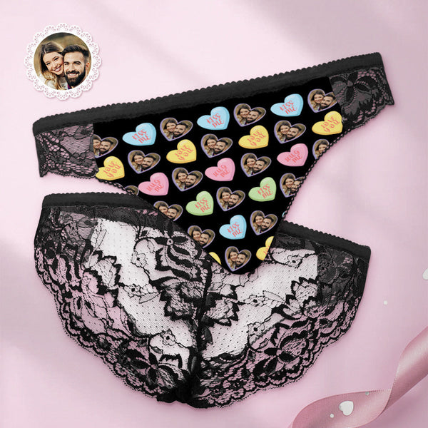 Custom Face Women Lace Panty I Love You Heart Sexy Panties