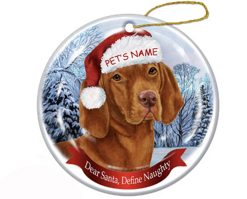 Holiday Pet Gifts Vizsla Santa Hat Dog Porcelain Christmas Ornament