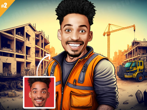 Personalized Caricature Gift of Construction Worker