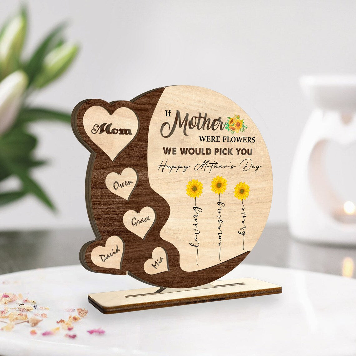 Personalized Sunflower Wooden and Acrylic Plaque - Mother's Day Gift